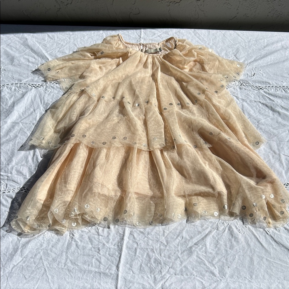 Stella McCartney Kids Beige Layered Dress with Silver Accents